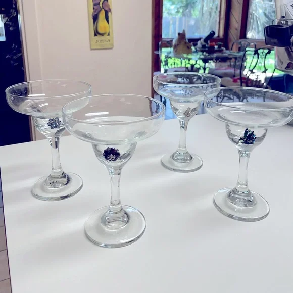 Hand crafted margarita glass vintage jewelry embellished floral crystal blue - Picture 1 of 5